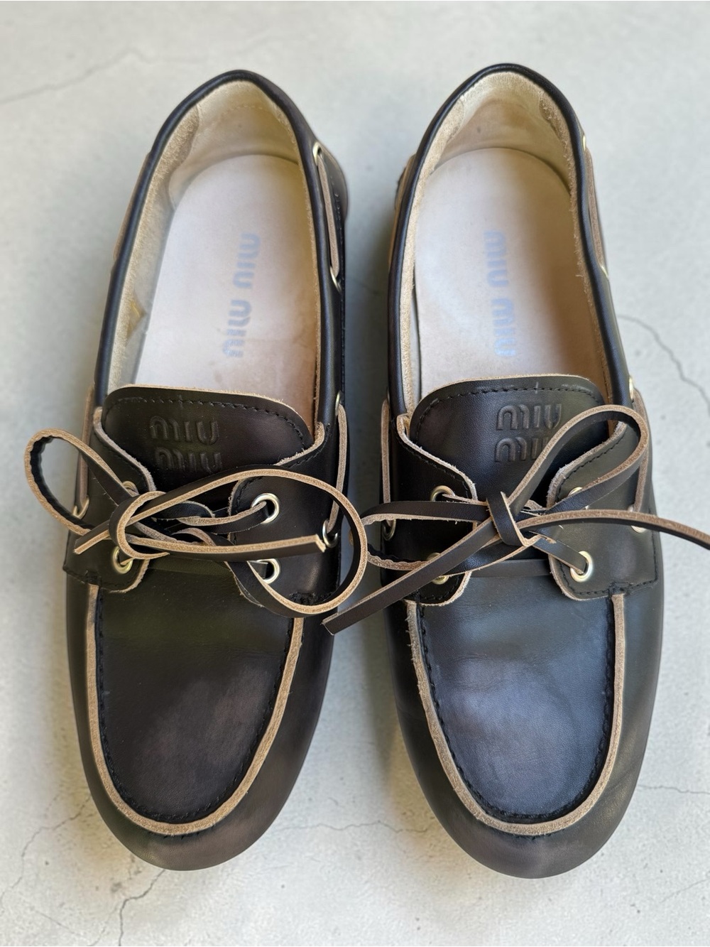 Miu Miu Unlined Bleached Leather Boat Shoes NWOT - Picture 5 of 9